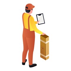 Postal man delivered parcel icon. Isometric of postal man delivered parcel vector icon for web design isolated on white background