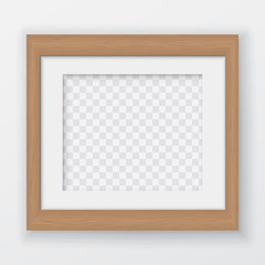 Brown wooden frame with soft shadow for text or picture is on squared white background