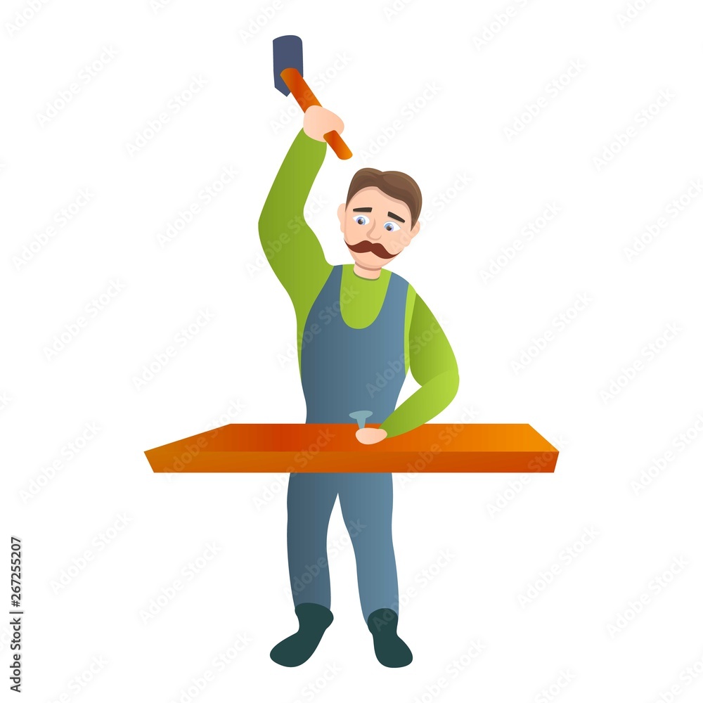 Poster carpenter works hard icon. cartoon of carpenter works hard vector icon for web design isolated on wh