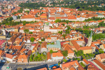 Naklejka premium Zagreb, Croatia, panoramic view on Upper town and city center from drone, popular tourist destination