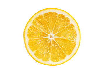 Closeup lemon slice isolated on a white background. Clipping path.