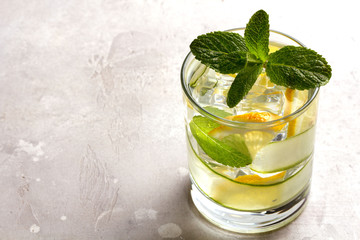 Infused water with cucumber, lemon and mint. Detox water