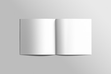 Blank square photorealistic brochure mockup on light grey background. High resolution.