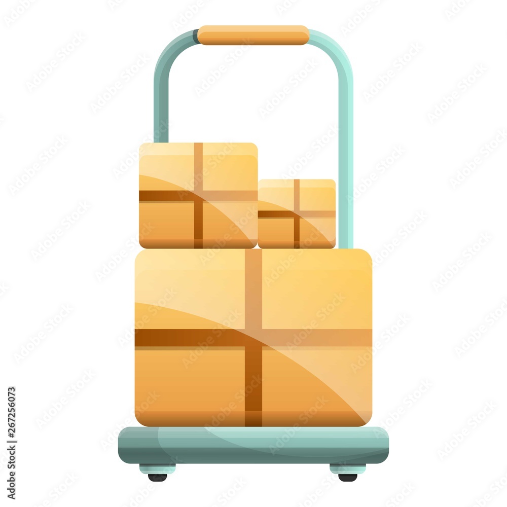 Poster parcel box cart icon. cartoon of parcel box cart vector icon for web design isolated on white backgr