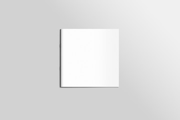 Blank square photorealistic brochure mockup on light grey background. High resolution.