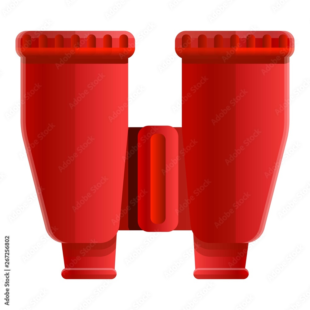 Poster red binoculars icon. cartoon of red binoculars vector icon for web design isolated on white backgrou