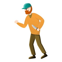 Hunter ready for knife fight icon. Cartoon of hunter ready for knife fight vector icon for web design isolated on white background