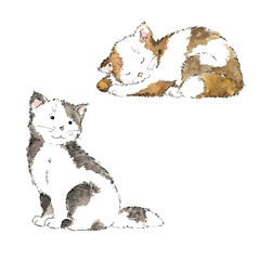Watercolor cute cats isolated on white background