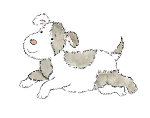 Watercolor cute dog isolated on white