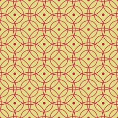 Seamless pattern of abstract red circles on a yellow-green background for fabrics, wallpapers, tablecloths, prints and designs. The EPS file (vector) has a pattern that will smoothly fill any shape.