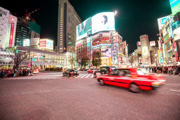TOKYO,JAPAN - February 22, 2019 : Blurred people walking in  Shibuya  street , Japan