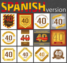 Fototapeta na wymiar Spanish set of number 40 templates