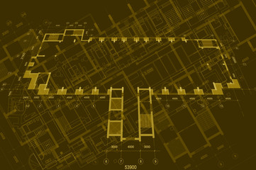 Architectural background with technical drawings. Blueprints plan texture. Drawing part of architectural project.