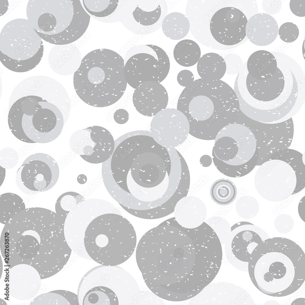 Poster Modern vector abstract seamless geometric pattern with  circles in retro scandinavian style. Neutral gray and white colored shapes with worn out texture.