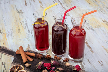 Ramadan drinks. Turkish Sherbet,  raspberry, cherry and rose sweet,cold red rose sherbet.