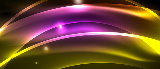 Neon shiny light glowing wave lines