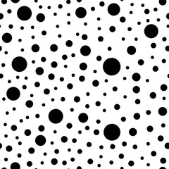 Seamless polka dot pattern of black dots on white background  
