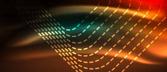 Obraz premium Dark background with neon glowing elements, shiny motion concept