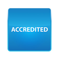 Accredited shiny blue square button