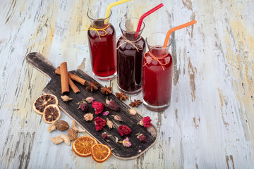 Ramadan drinks. Turkish Sherbet,  raspberry, cherry and rose sweet,cold red rose sherbet.