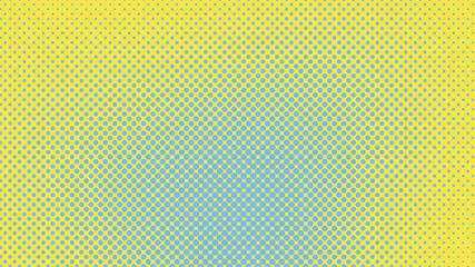 Yellow and blue retro comic pop art background with halftone dots design, vector illustration template