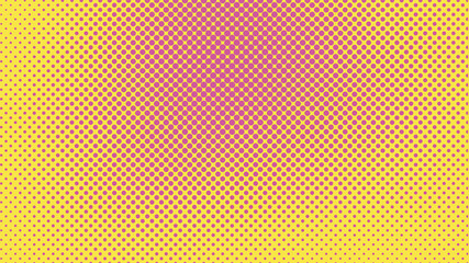 Yellow and pink retro comic pop art background with halftone dots design, vector illustration template