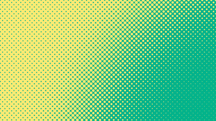 Green and yellow pop art background in retro comic style with halftone dots design