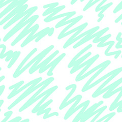 Modern seamless background with turquoise doodle strokes on white for your design