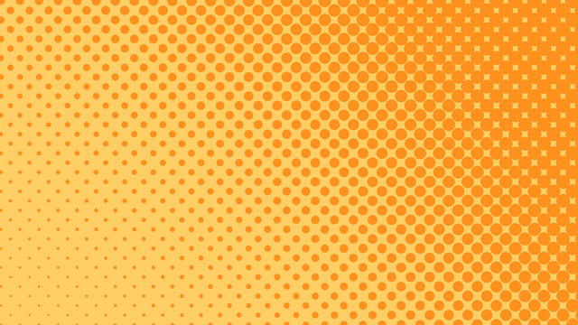 Yellow with orange pop art background in retro comic style with halftone dots design