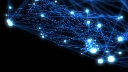 Abstract connection and communication with line dots on blue background. Communication and network concept.