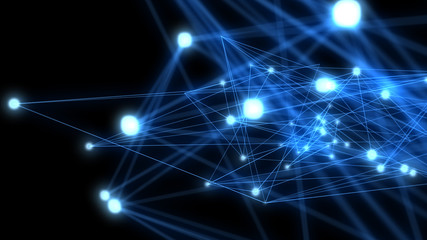 Abstract connection and communication with line dots on blue background. Communication and network concept.