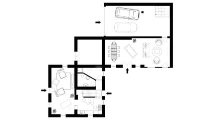 2d floor plan. Black&white floor plan.