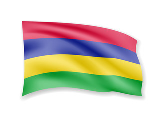 Waving Mauritius flag on white. Flag in the wind.