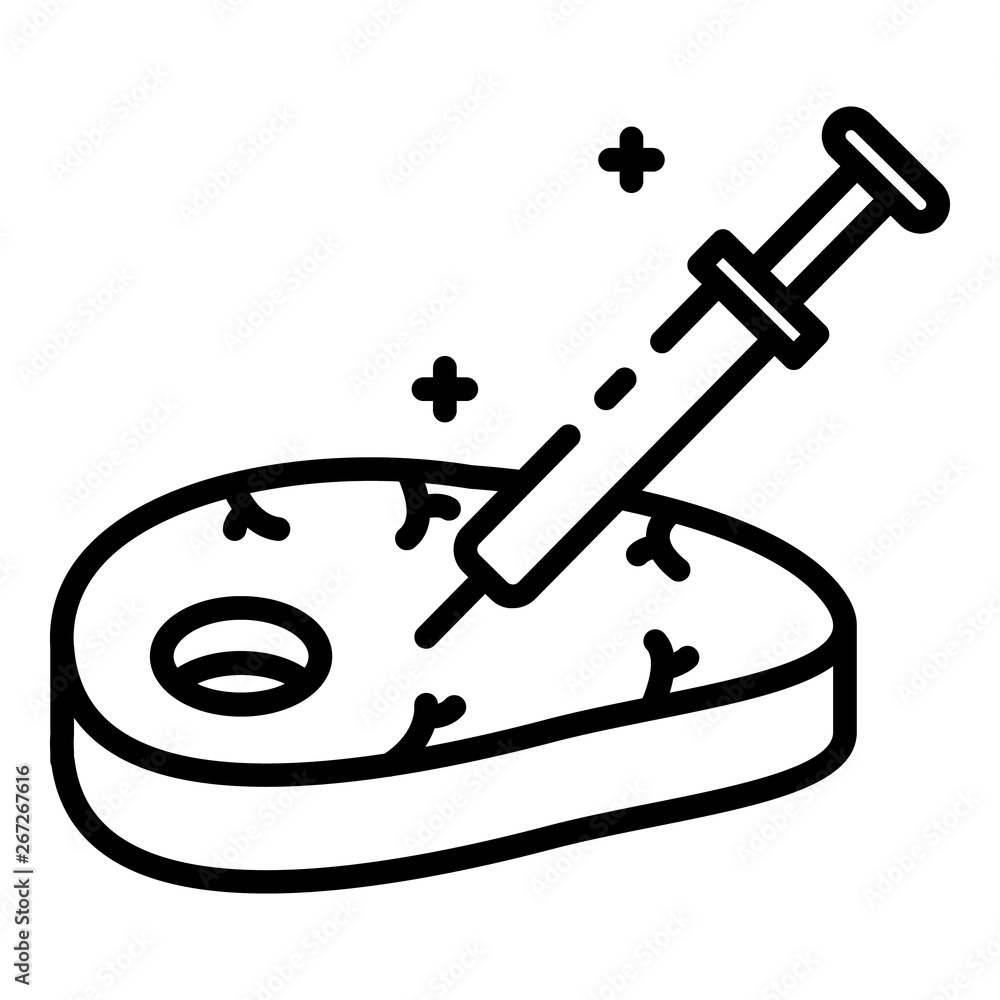 Poster meat with syringe icon. outline meat with syringe vector icon for web design isolated on white backg