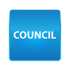Council shiny blue square button