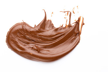 Chocolate cream isolated on white background. Flat lay.