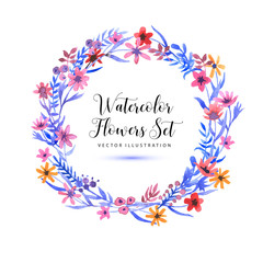 Set watercolor florals and brunch and wreatch on a white background