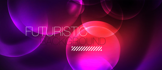 Shiny neon color light with circles abstract background