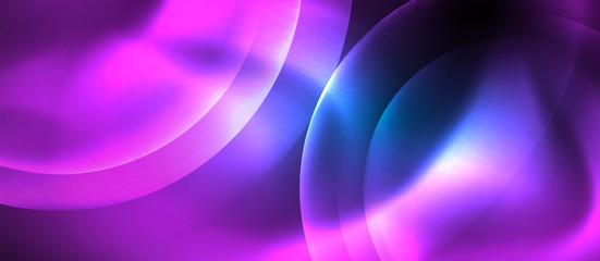 Blue neon bubbles and circles abstract background, futuristic magic techno design