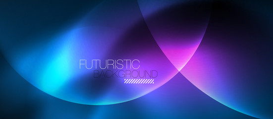 Obraz premium Blue neon bubbles and circles abstract background, futuristic magic techno design