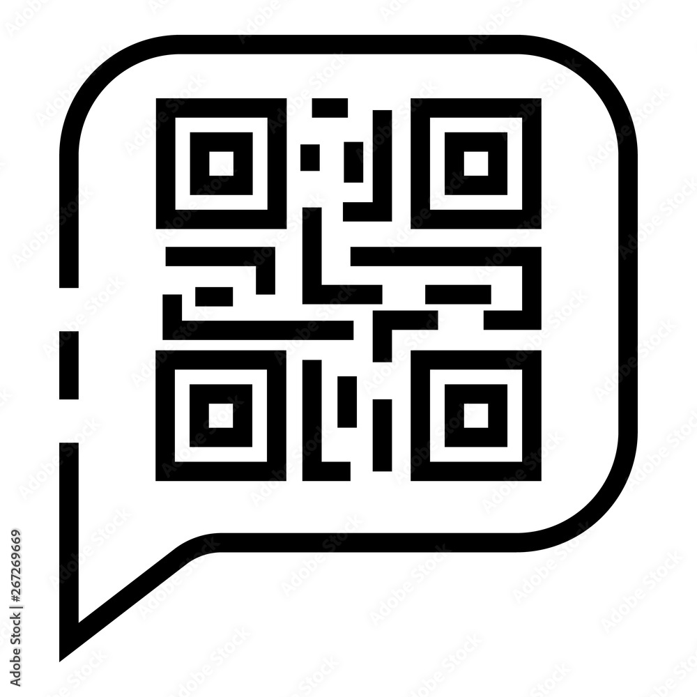 Poster qr code in chat bubble icon. outline qr code in chat bubble vector icon for web design isolated on w