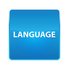 Language shiny blue square button