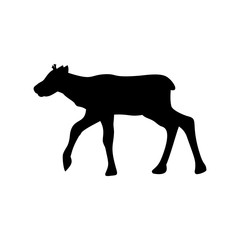 Baby reindeer northern black silhouette animal. Vector Illustrator.	