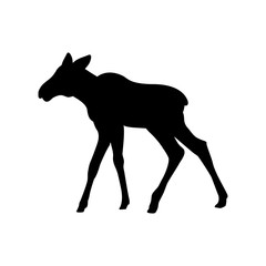 Elk moose calf mammal black silhouette animal. Vector Illustrator.