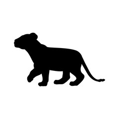 Lion cub predator black silhouette animal. Vector Illustrator.