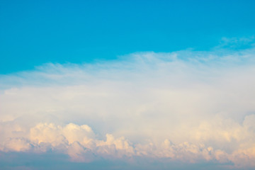Naklejka na ściany i meble Cloudy Vanilla Sky background. Abstract fpuffy cloudscape in air.