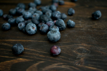 Blueberries on Dark Wood Background