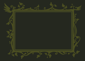 green vector frame with various decorative elements such as heart, leaves, butterflies