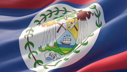 Waved highly detailed close-up flag of Belize. 3D illustration.