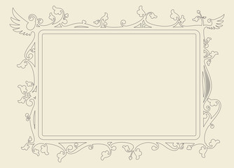baroque frame decorated with vector symbols of hearts, butterflies and leaves